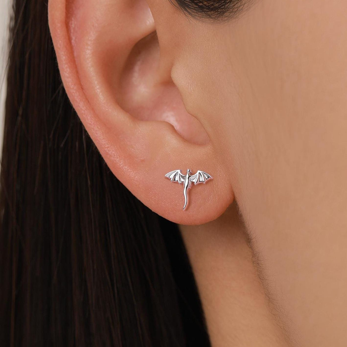 Extra Tiny Dragon 16G Internally Threaded Flat Back Earrings in Sterling Silver