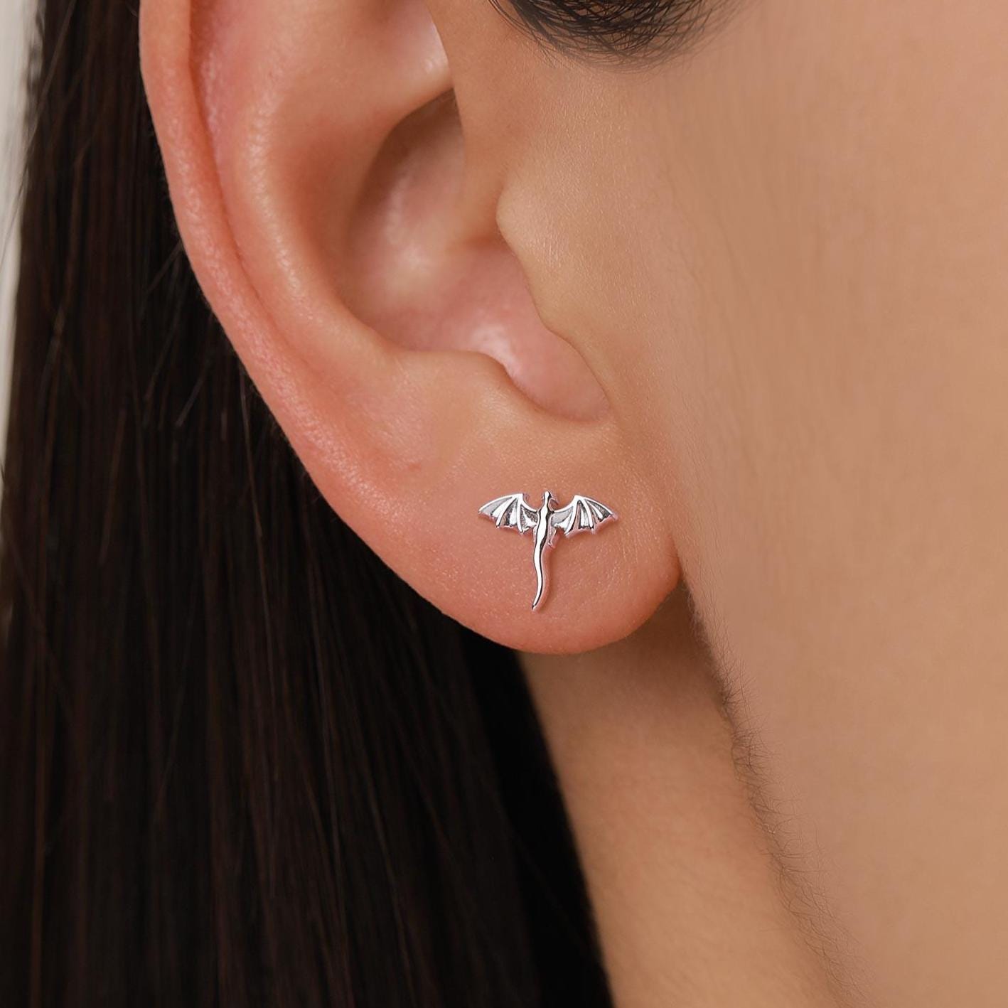 Extra Tiny Dragon 16G Internally Threaded Flat Back Earrings in Sterling Silver