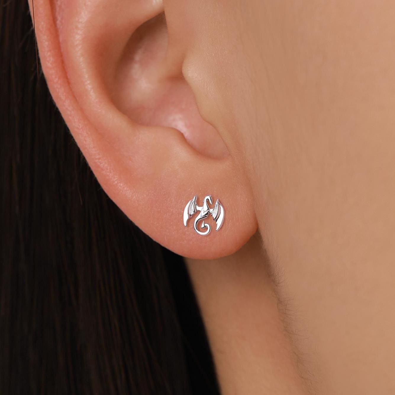 Dragon Stud Earrings in Sterling Silver