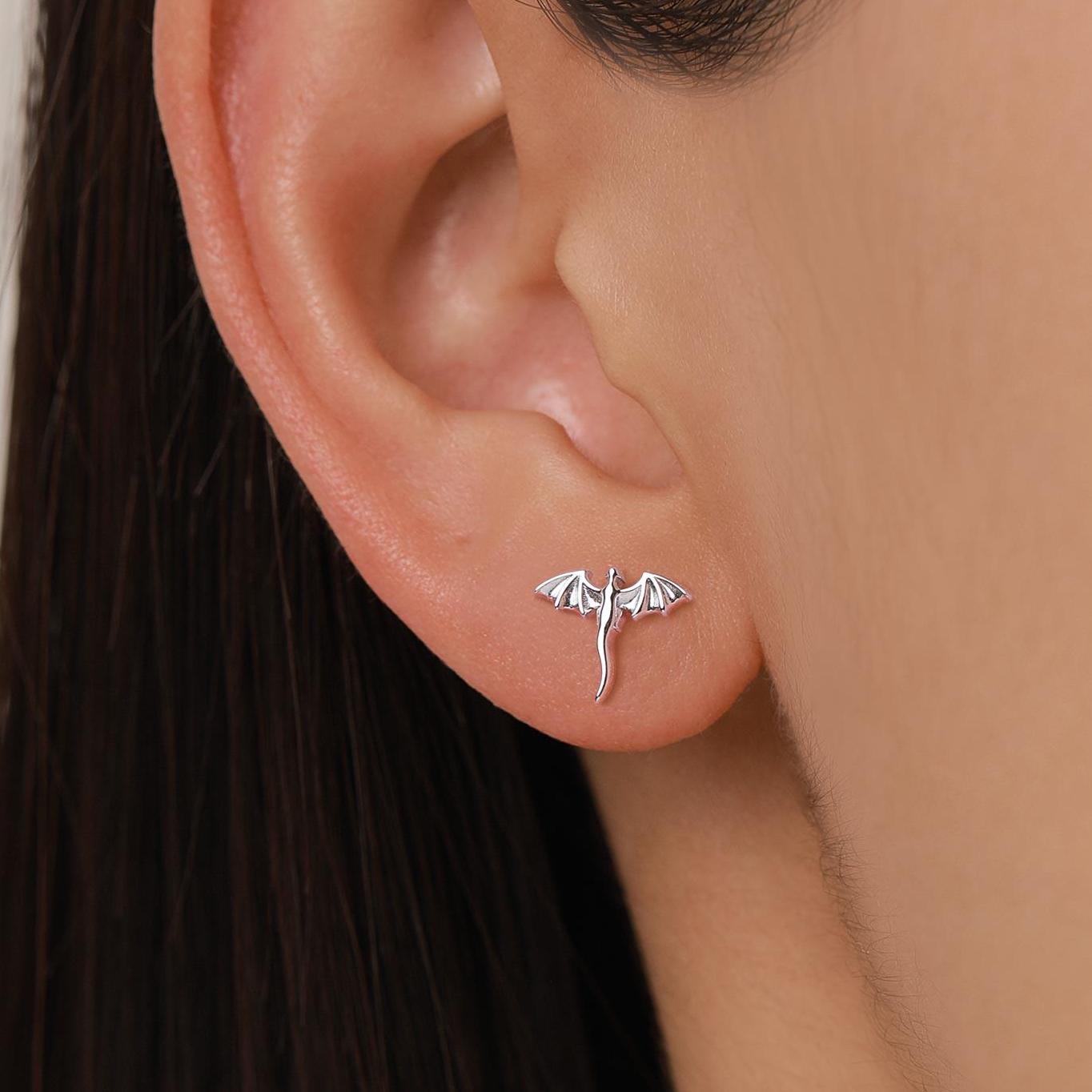 Extra Tiny Dragon Stud Earrings in Sterling Silver, Silver or Gold or Rose Gold, Sterling Silver Dragon Earrings, Small Dragon Stud