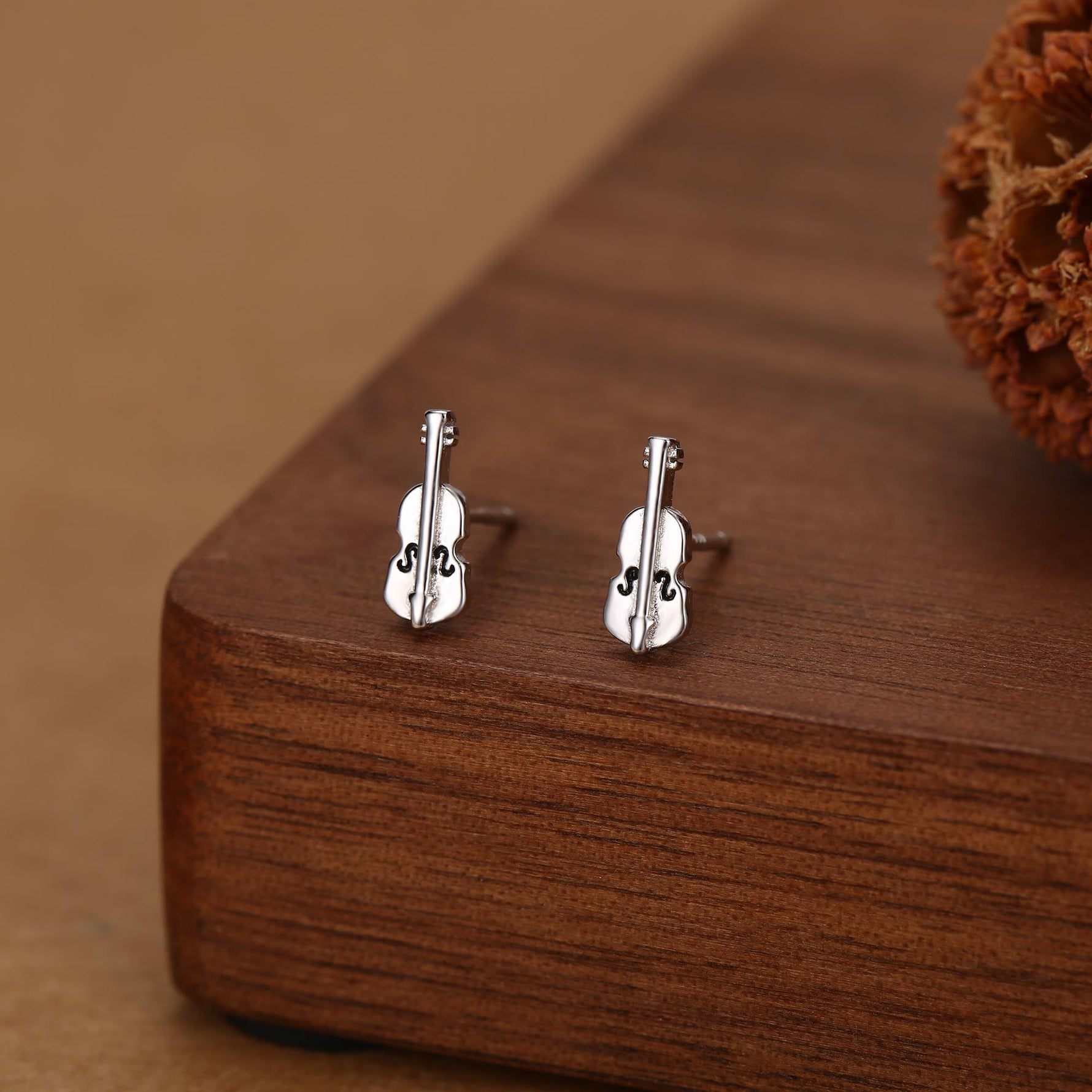 Tiny Violin Stud Earrings in Sterling Silver, Silver or Gold, Music Earrings