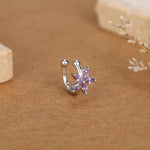 Lilac Purple CZ Flower Ear Cuff in Sterling Silver, Silver or Gold, Simple Piercing Free Earrings, Minimalist Ear Cuff