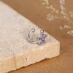 Lilac Purple CZ Flower Ear Cuff in Sterling Silver, Silver or Gold, Simple Piercing Free Earrings, Minimalist Ear Cuff