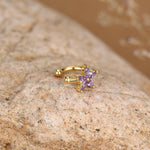 Lilac Purple CZ Flower Ear Cuff in Sterling Silver, Silver or Gold, Simple Piercing Free Earrings, Minimalist Ear Cuff