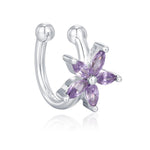 Lilac Purple CZ Flower Ear Cuff in Sterling Silver, Silver or Gold, Simple Piercing Free Earrings, Minimalist Ear Cuff