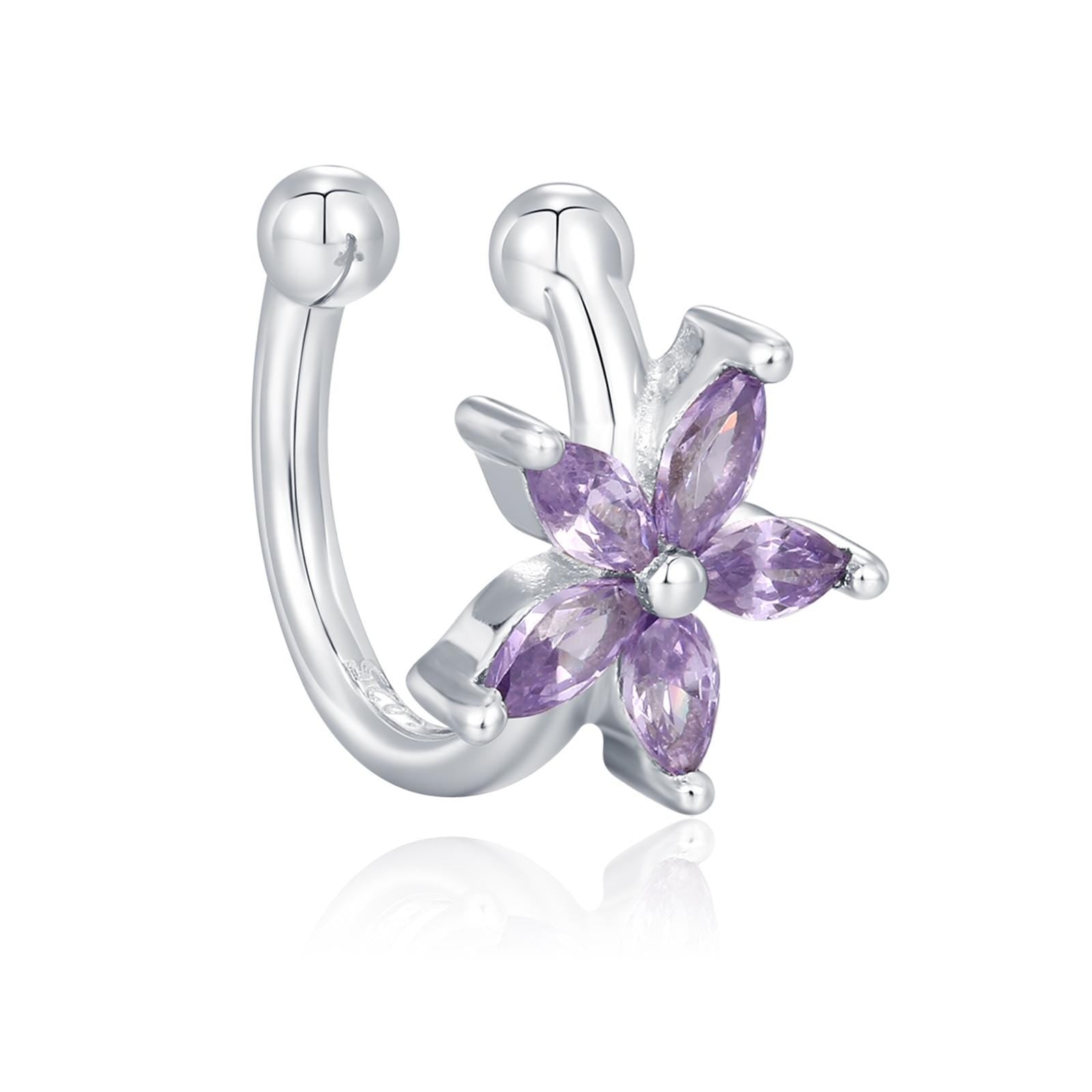 Lilac Purple CZ Flower Ear Cuff in Sterling Silver, Silver or Gold, Simple Piercing Free Earrings, Minimalist Ear Cuff