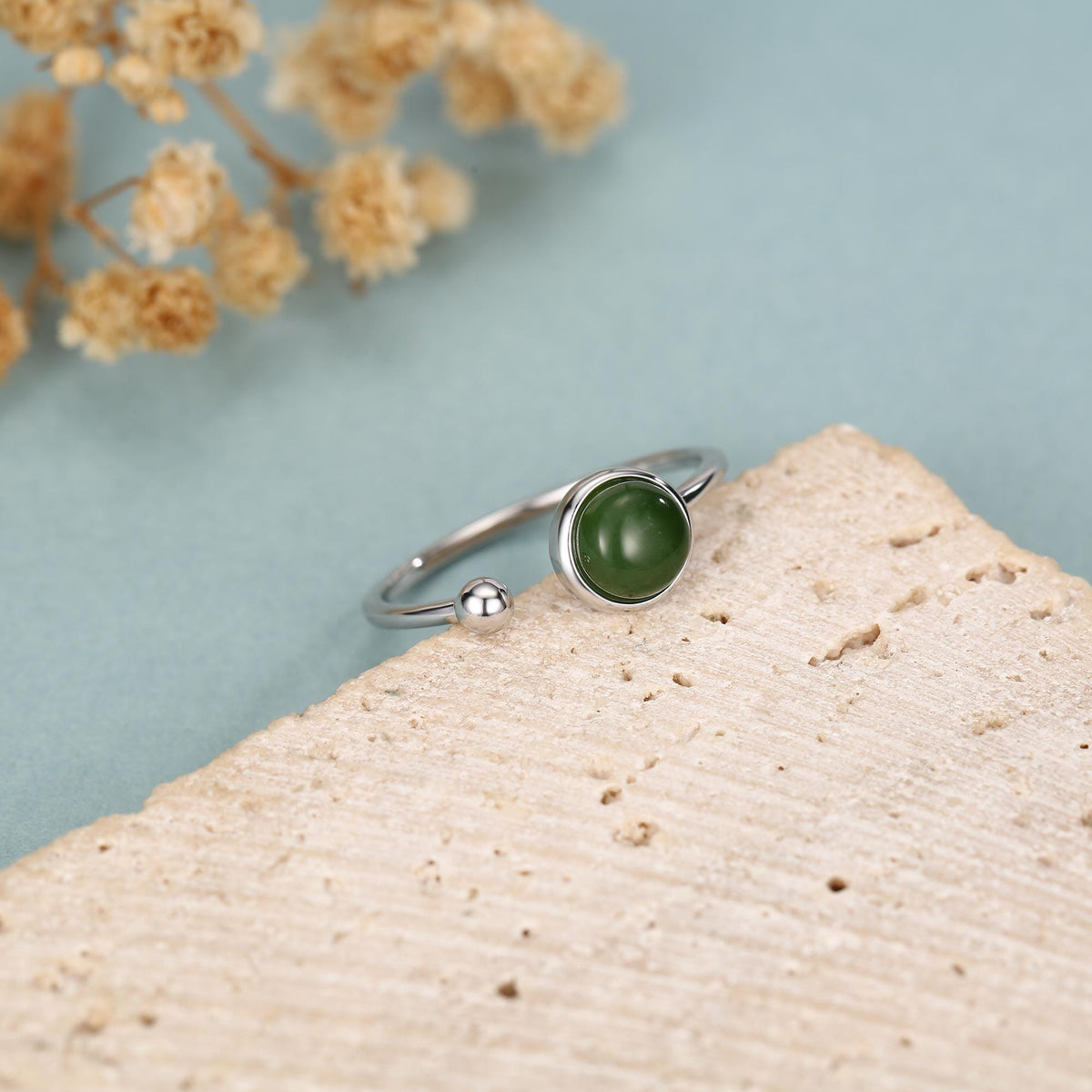 Green Jasper Jade Open Ring