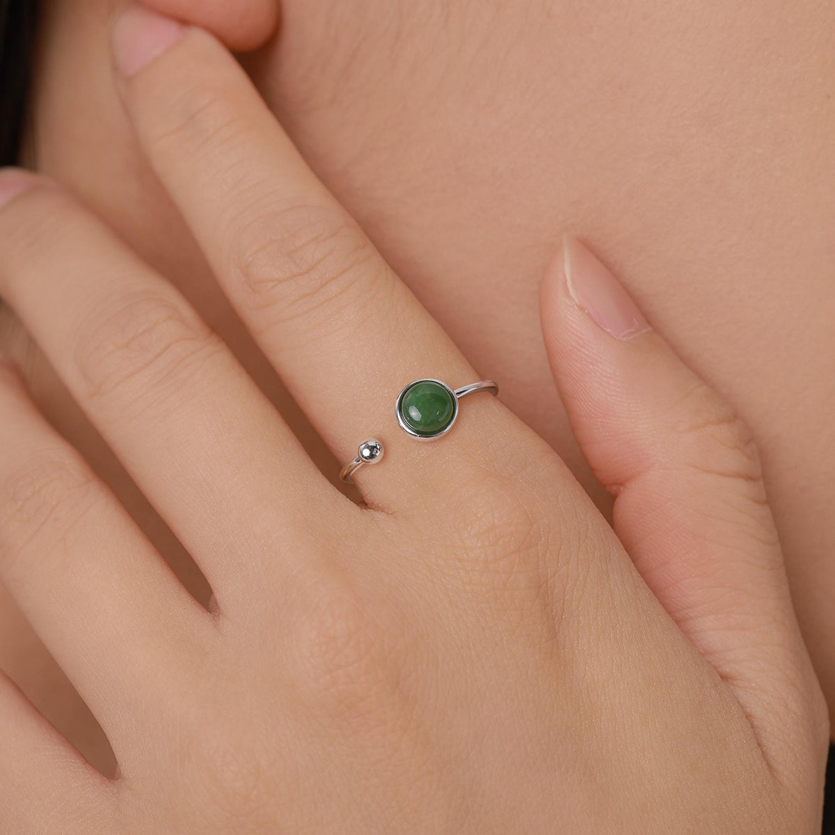 Green Jade Bezel Open Ring