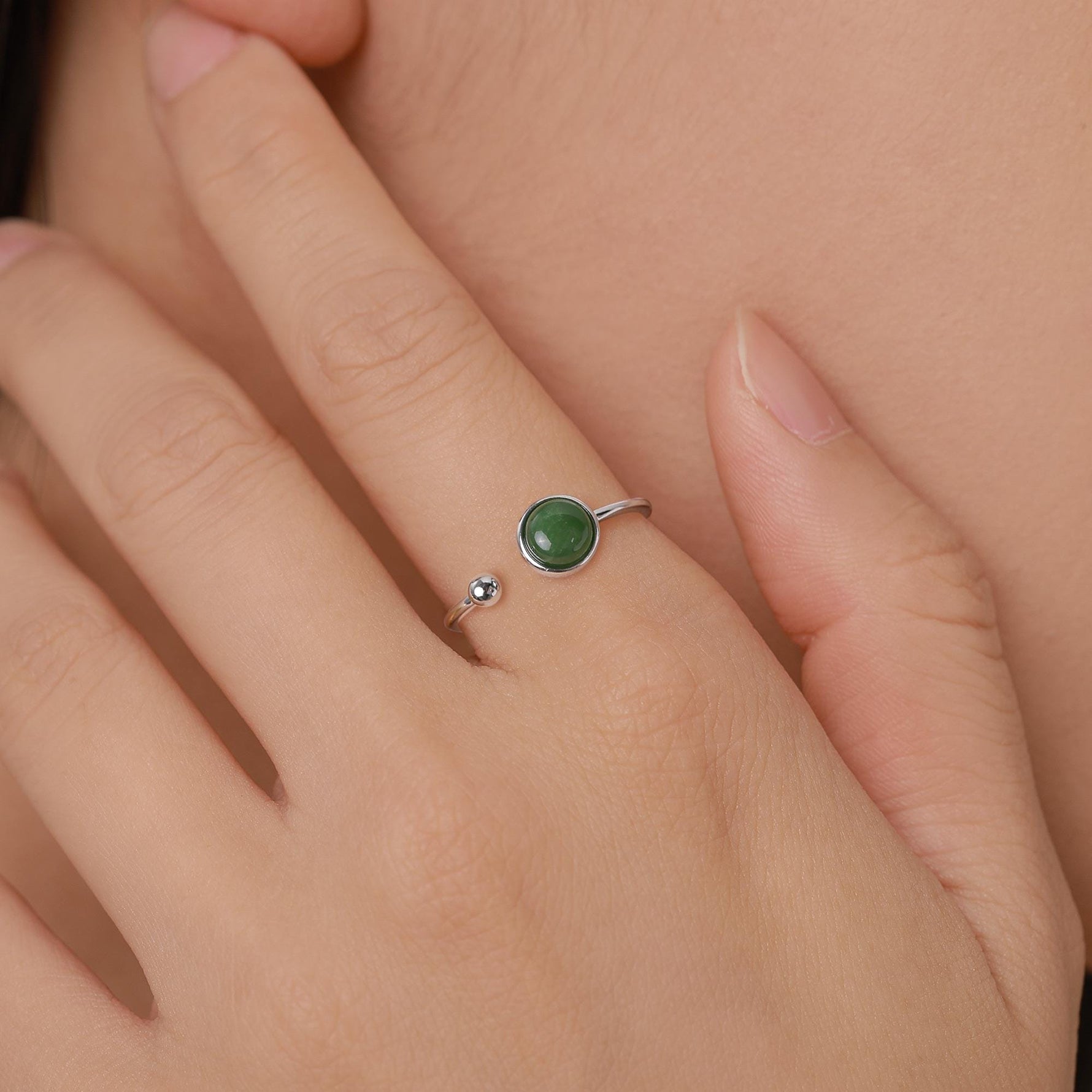 Green Jade Bezel Open Ring