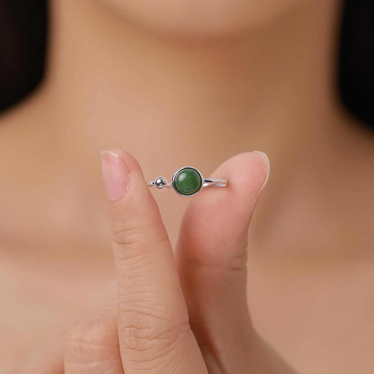 Green Jasper Jade Open Ring