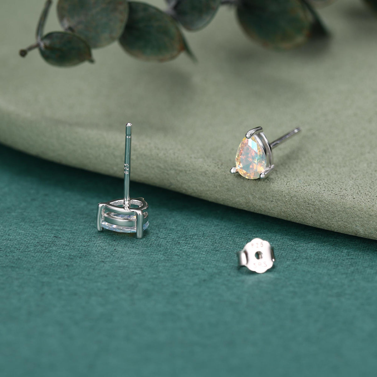 Sterling Silver Aurora AB CZ Droplet Stud Earrings, Pear Cut Aurora Colour Changing CZ Earrings