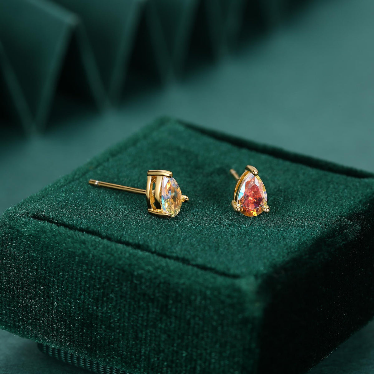 Sterling Silver Aurora AB CZ Droplet Stud Earrings, Pear Cut Aurora Colour Changing CZ Earrings