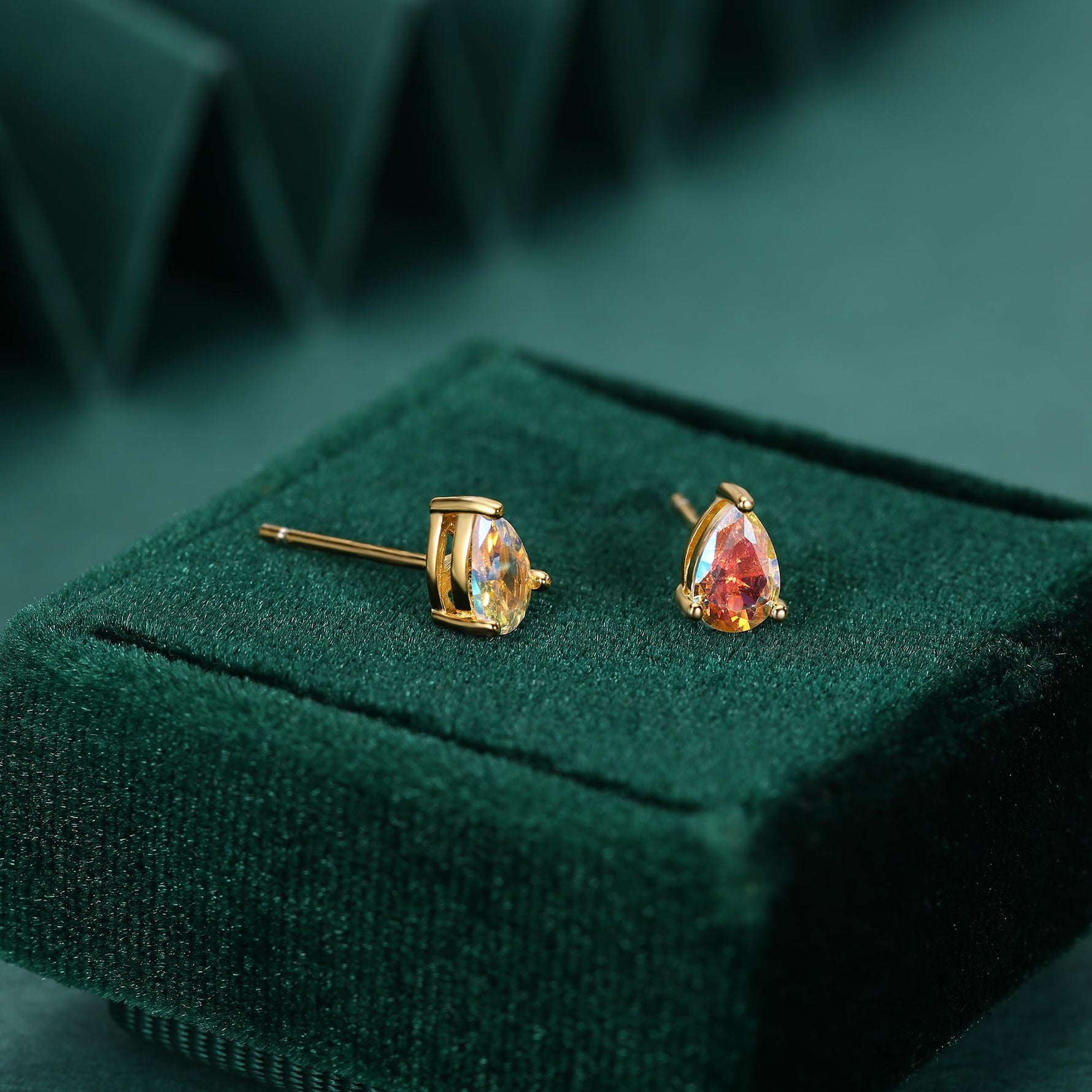 Sterling Silver Aurora AB CZ Droplet Stud Earrings, Pear Cut Aurora Colour Changing CZ Earrings