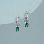 Oval Emerald Green CZ Huggie Hoop in Sterling Silver, Silver or Gold, Minimalist Simple Hoop Earrings, Detachable and Interchangeable