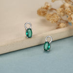 Oval Emerald Green CZ Huggie Hoop in Sterling Silver, Silver or Gold, Minimalist Simple Hoop Earrings, Detachable and Interchangeable