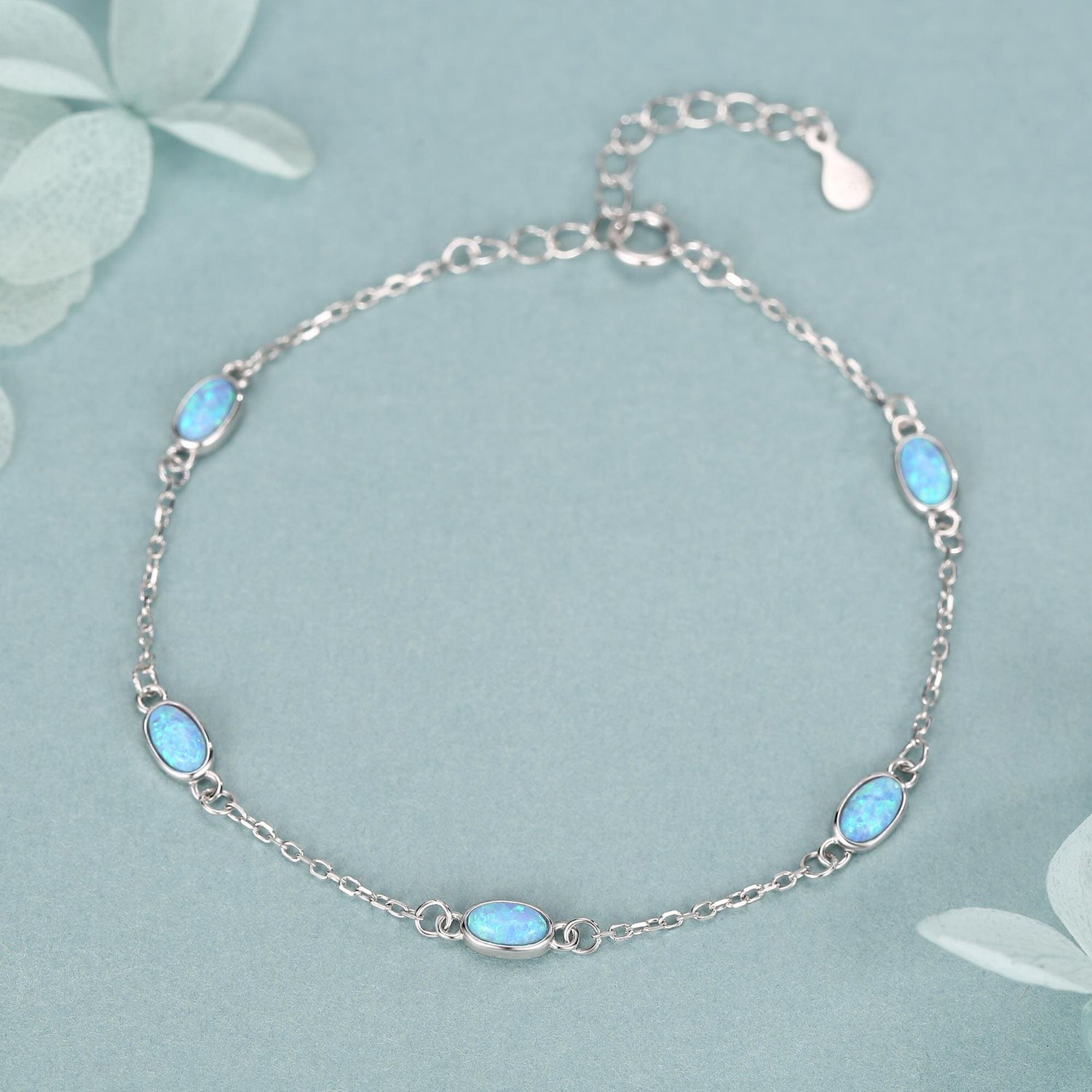 Blue Opal Marquise Satellite Bracelet in Sterling Silver