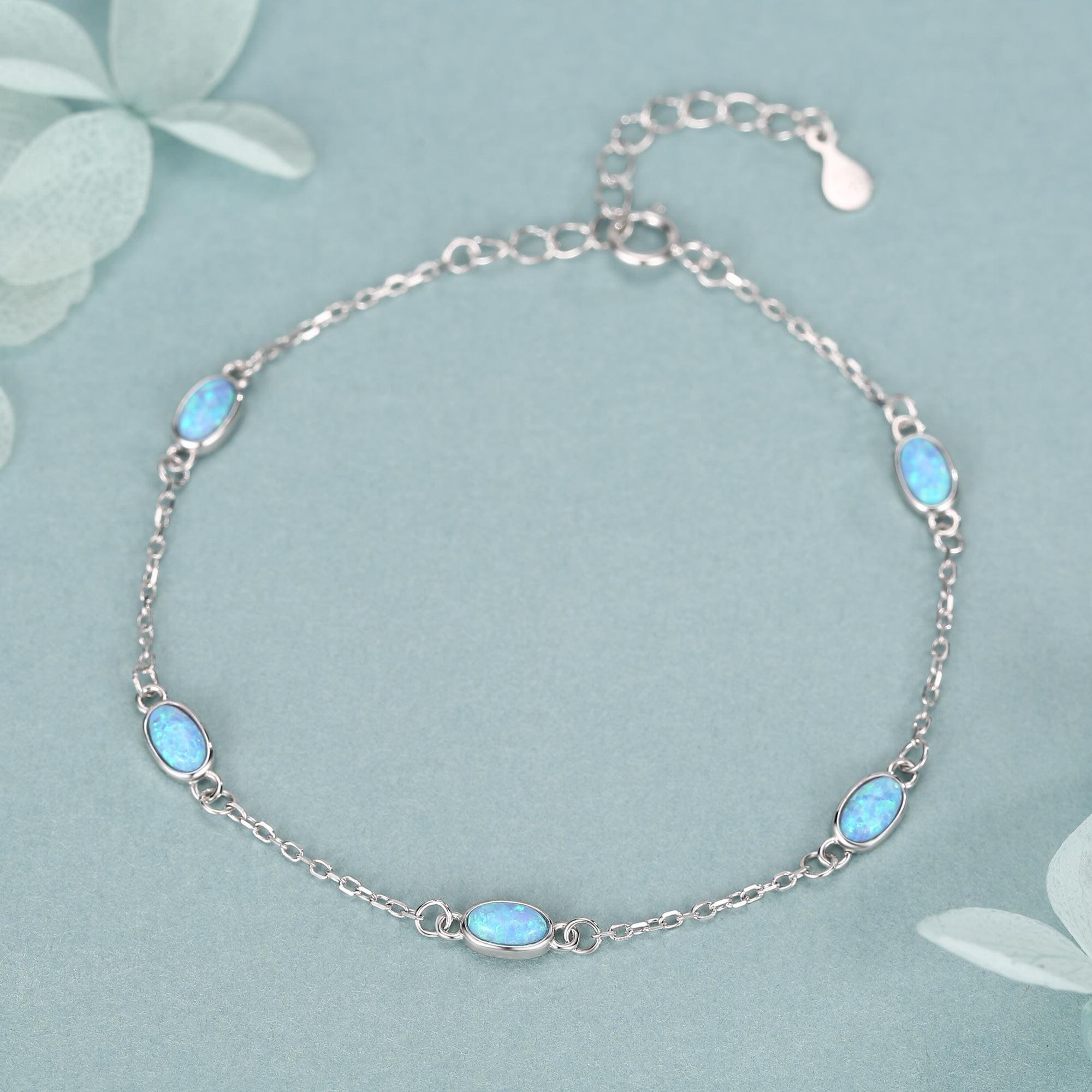 Blue Opal Marquise Satellite Bracelet in Sterling Silver