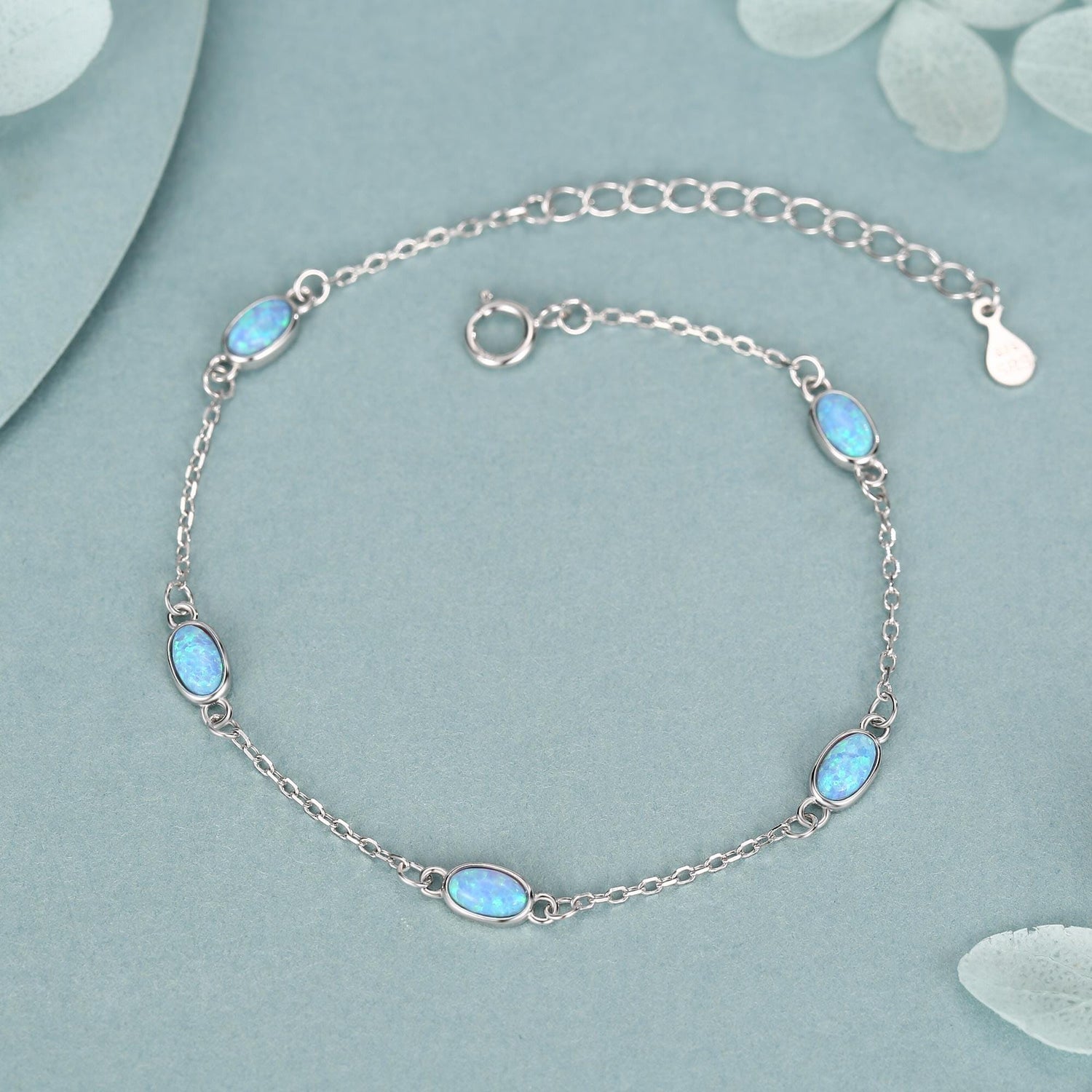 Blue Opal Marquise Satellite Bracelet in Sterling Silver