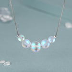 Aurora Crystal Beaded Necklace in Sterling Silver, Northern Lights Necklace with Blue Flash Simulated Moonstone