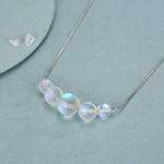 Aurora Crystal Beaded Necklace in Sterling Silver, Northern Lights Necklace with Blue Flash Simulated Moonstone