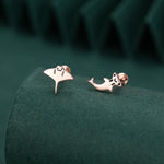 Mismatched Kawaii Hammerhead Shark & Manta Ray 16G Internally Threaded Flat Back Earrings in Sterling Silver, Animal Earrings
