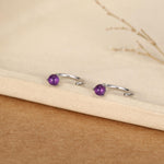 Genuine Amethyst Huggie Hoop Earrings in Sterling Silver, 3mm Natural Purple Amethyst Open Hoops, Pull Through Threaders, C Shape Half Hoops