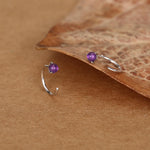 Genuine Amethyst Huggie Hoop Earrings in Sterling Silver, 3mm Natural Purple Amethyst Open Hoops, Pull Through Threaders, C Shape Half Hoops
