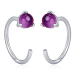 Genuine Amethyst Huggie Hoop Earrings in Sterling Silver, 3mm Natural Purple Amethyst Open Hoops, Pull Through Threaders, C Shape Half Hoops