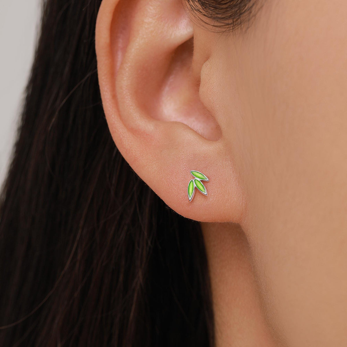 Mismatched Panda and Bamboo Leaf Stud Earrings in Sterling Silver, Asymmetric Panda and Bamboo Leaf Earrings, Nature Inspired