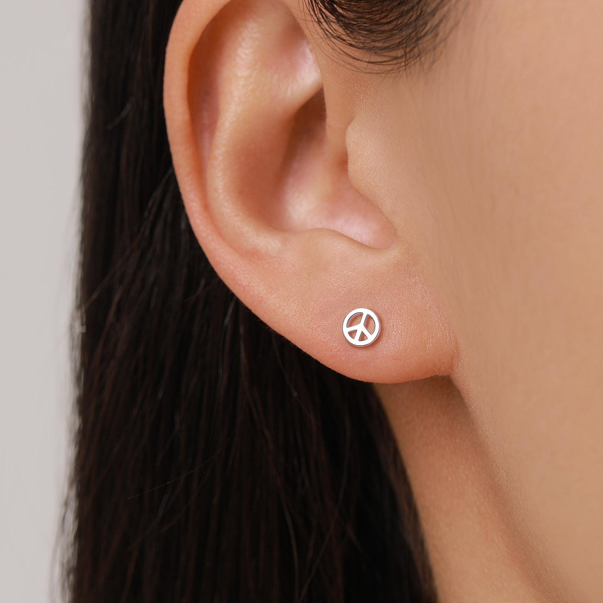 Tiny Mismatched Peace and Love Symbol Stud Earrings in Sterling Silver, Silver, Gold or Rose Gold, Small Asymmetric Heart and Peace Earrings