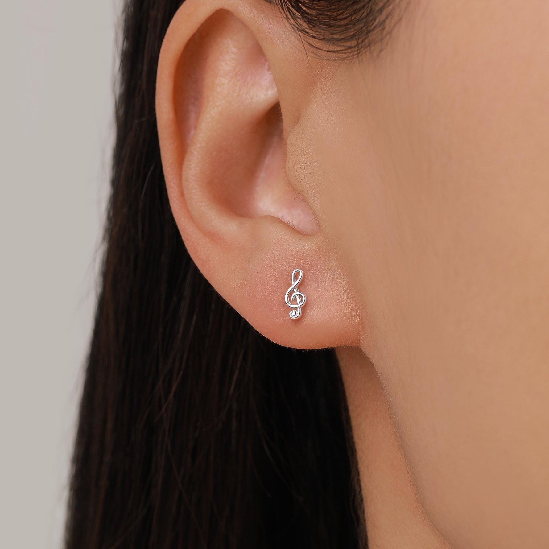 Mismatched Guitar and Music Note Stud Earrings in Sterling Silver, Asymmetric Guitar and Music Earrings