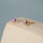 Princess Cut AB Aurora Square Crystal Stud Earrings in Sterling Silver