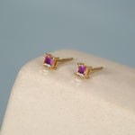 Princess Cut AB Aurora Square Crystal Stud Earrings in Sterling Silver