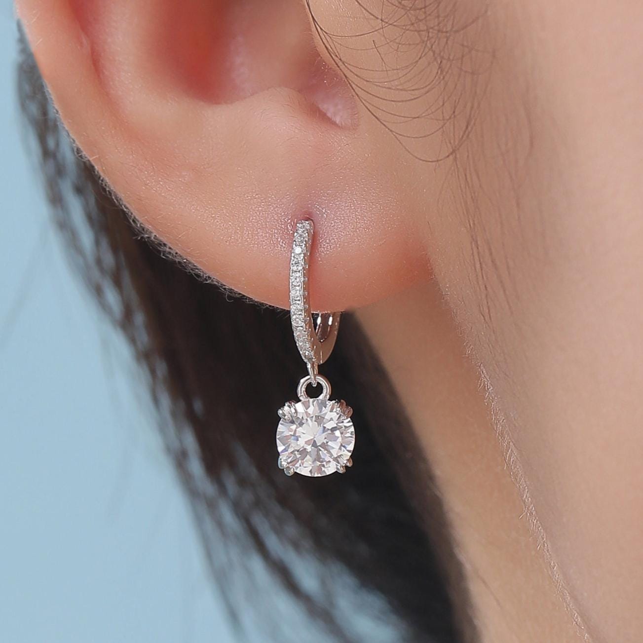 Double Prong Sparkly CZ Huggie Hoop in Sterling Silver, Silver or Gold or Rose Gold, Minimalist Simple Hoop Earrings, CZ Hoops