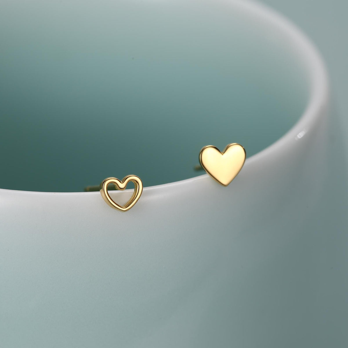 Mismatched Heart Small Stud Earrings in Sterling Silver, Asymmetric Open Heart Stud Earrings, Gold, Silver and Rose Gold