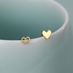 Mismatched Heart Small Stud Earrings in Sterling Silver, Asymmetric Open Heart Stud Earrings, Gold, Silver and Rose Gold