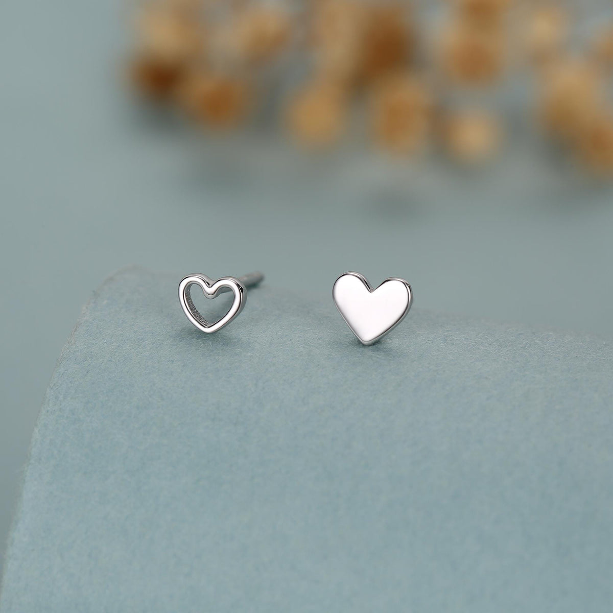 Mismatched Heart Small Stud Earrings in Sterling Silver, Asymmetric Open Heart Stud Earrings, Gold, Silver and Rose Gold