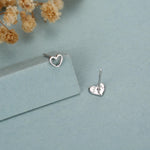 Mismatched Heart Small Stud Earrings in Sterling Silver, Asymmetric Open Heart Stud Earrings, Gold, Silver and Rose Gold
