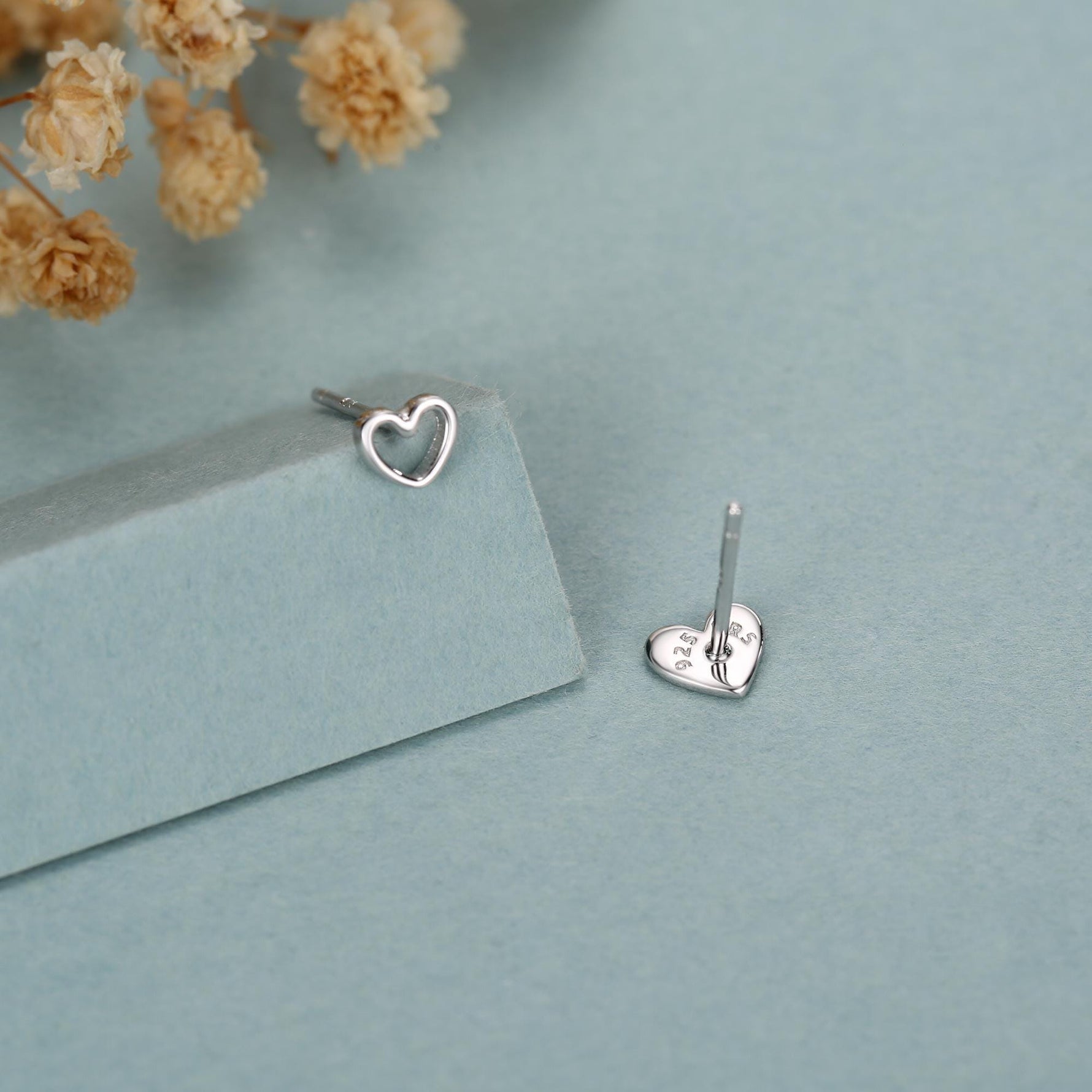 Mismatched Heart Small Stud Earrings in Sterling Silver, Asymmetric Open Heart Stud Earrings, Gold, Silver and Rose Gold
