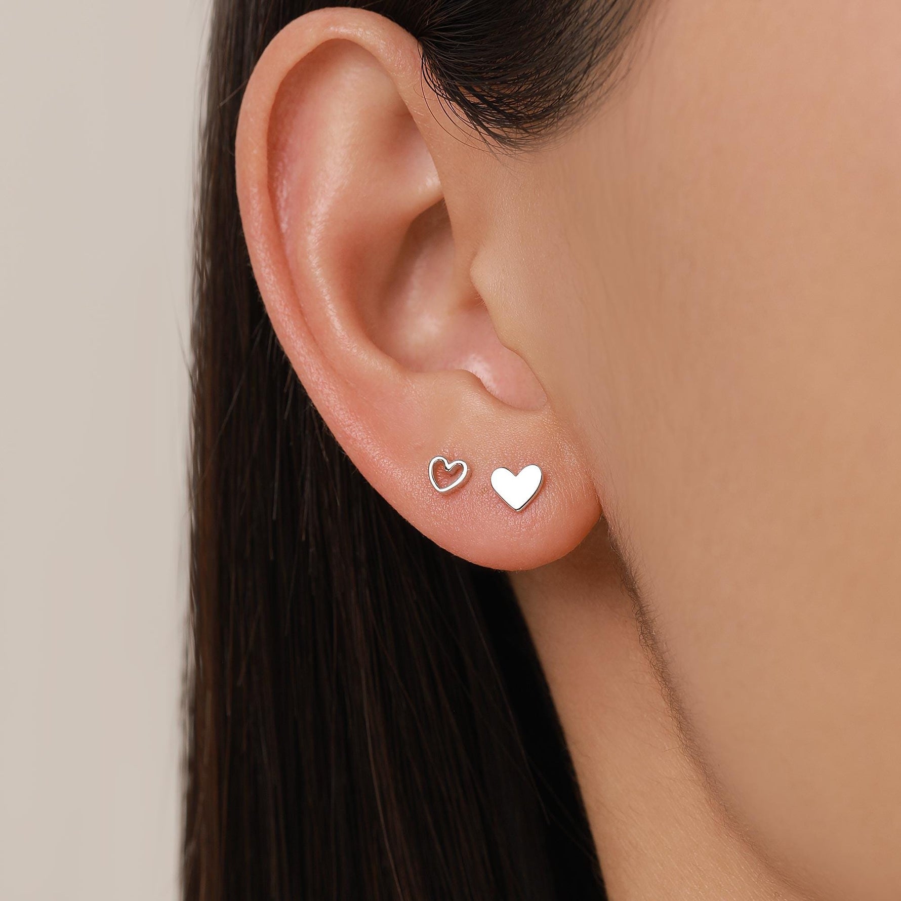 Mismatched Heart Small Stud Earrings in Sterling Silver, Asymmetric Open Heart Stud Earrings, Gold, Silver and Rose Gold