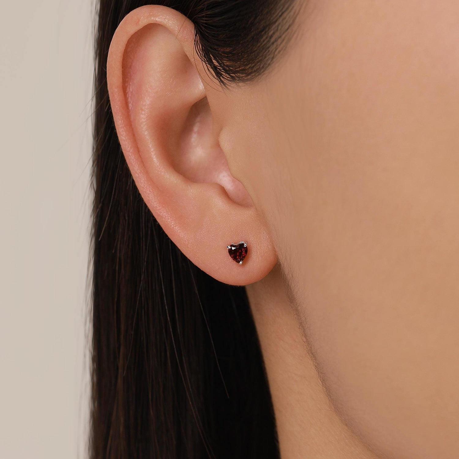 Natural Dark Garnet Crystal Heart Stud Earrings in Sterling Silver,4mm Garnet Crystal, Heart Stud Earrings, Tiny Heart Earrings