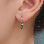 Sterling Silver Emerald Green CZ Droplet Hoop Earrings, Silver, Gold or Rose Gold, Pear Cut Drop Earrings, Interchangeable Charms