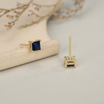 Princess Cut Dark Sapphire Blue CZ Stud Earrings in Sterling Silver, Square Cut Crystal Earrings, Purple CZ, September Birthstone