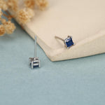 Princess Cut Dark Sapphire Blue CZ Stud Earrings in Sterling Silver, Square Cut Crystal Earrings, Purple CZ, September Birthstone