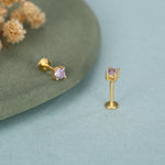 Amethyst Purple CZ 16G Internally Threaded Flat Back Earrings in Sterling Silver
