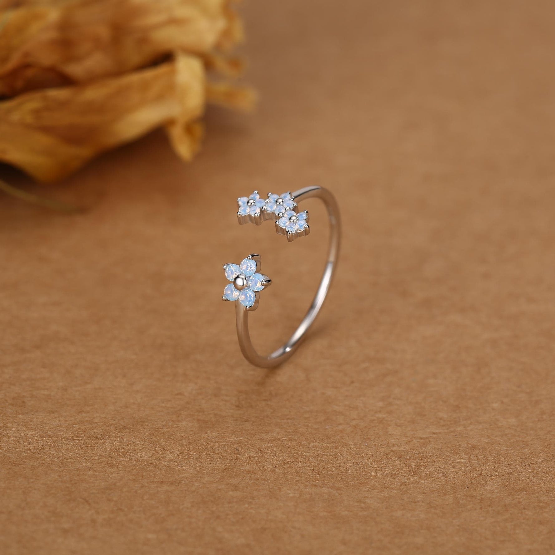 CZ Forget-me-not Flower Bouquet Open Ring