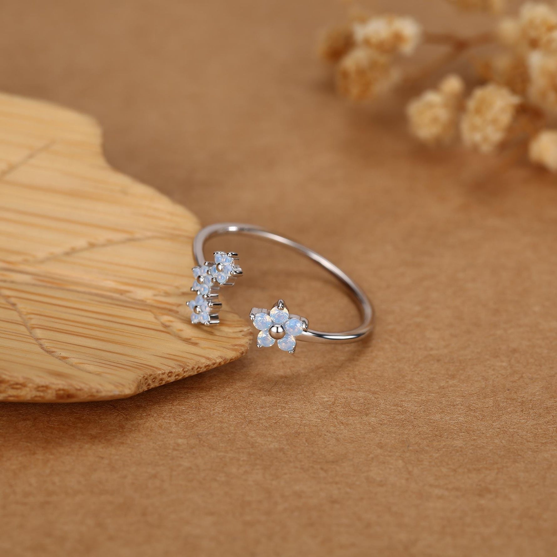CZ Forget-me-not Flower Bouquet Open Ring