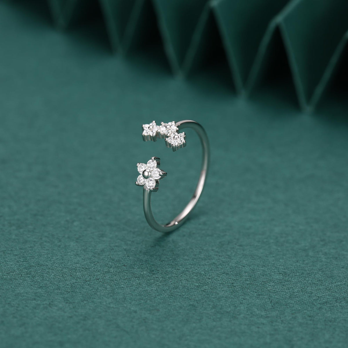 CZ Forget-Me-Not Flower Bouquet Open Ring