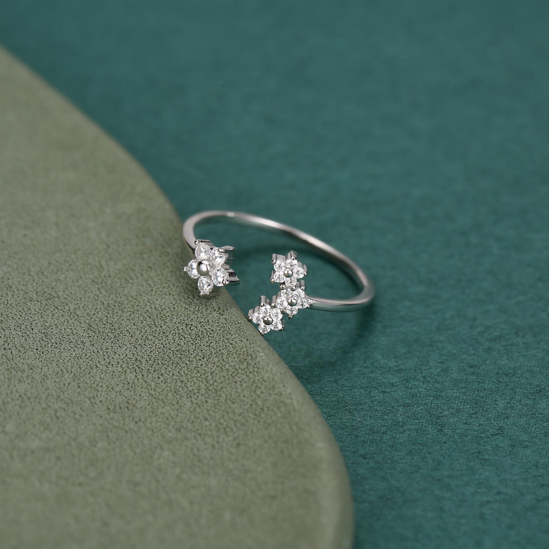 CZ Forget-Me-Not Flower Bouquet Open Ring