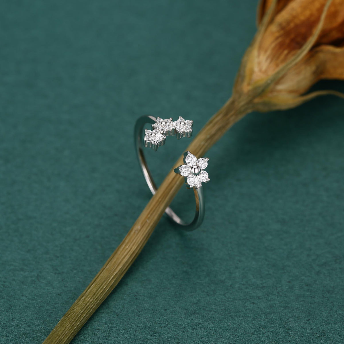 CZ Forget-Me-Not Flower Bouquet Open Ring